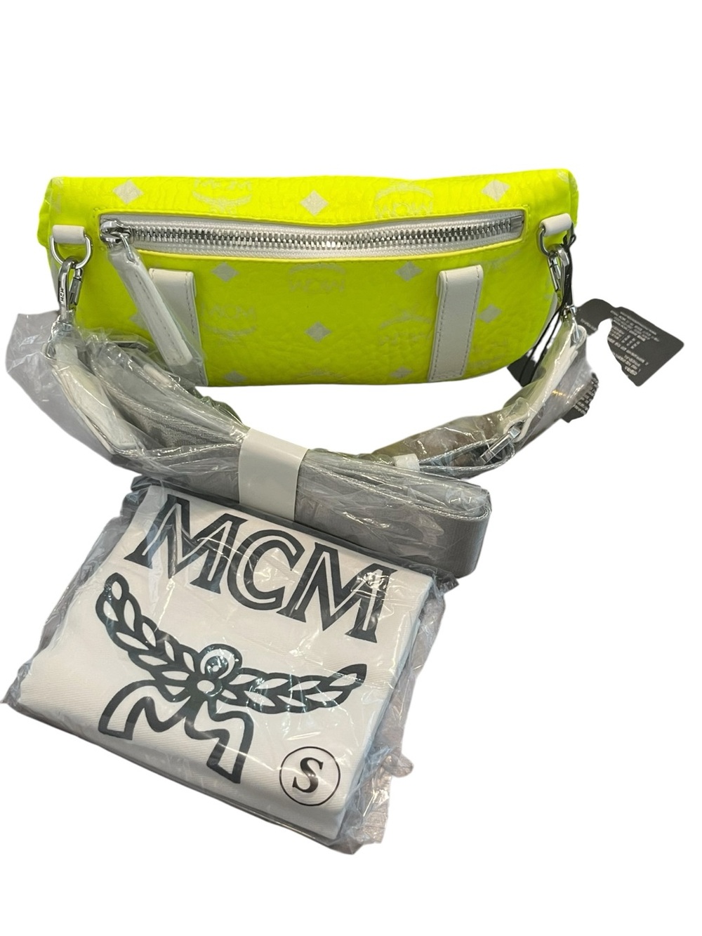 NWT MCM Visetos Vanity Neon Yellow Purse RARE Crossbody / Belt Bag - Picture 2 of 7